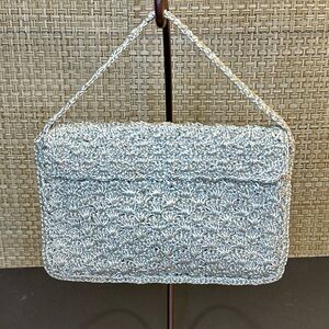 🌟HP🌟VTG 1940-50s Metallic Silver Bead Crochet Top Handle Evening Bag